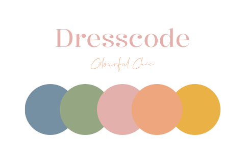 Dresscode kaartje bruiloft kleurenschema Colorful Love