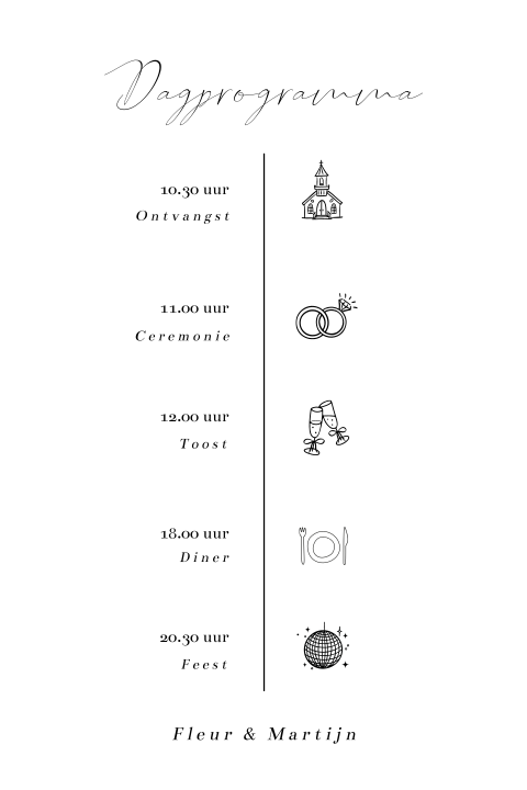 Trouwkaart dagprogramma tijdlijn zwart wit