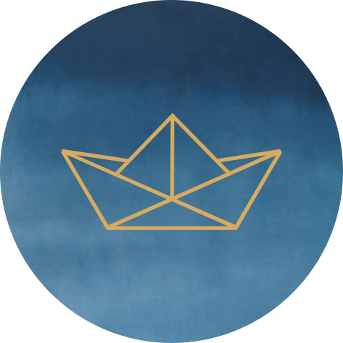 Sluitsticker trouwkaart Heleen & Ruben watercolour donkerblauw bootje