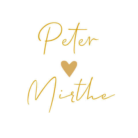 Sluitsticker trouwkaart Peter & Mirthe wit sierlijk namen goud