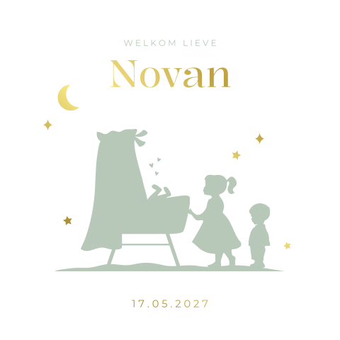 Geboortekaartje jongen silhouet wieg groen