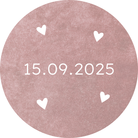 Sluitsticker trouwkaart Jasper & Eline oud roze velvet datum hartjes