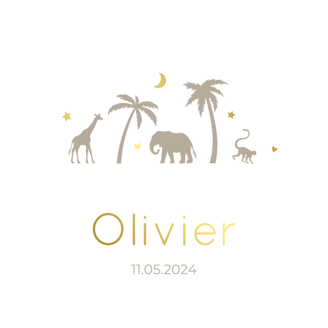 Geboortekaartje neutraal - tropische dieren, palmbomen