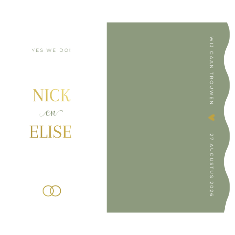 Trouwkaart labelkaart golf modern goudfolie groen stapelkaart