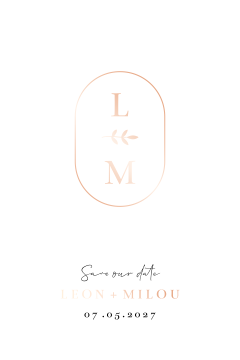 Save the date trouwlogo blaadje rosefolie