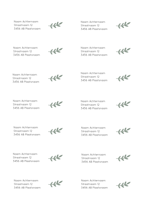 Adresstickers geboortekaartje rond Noud takjes