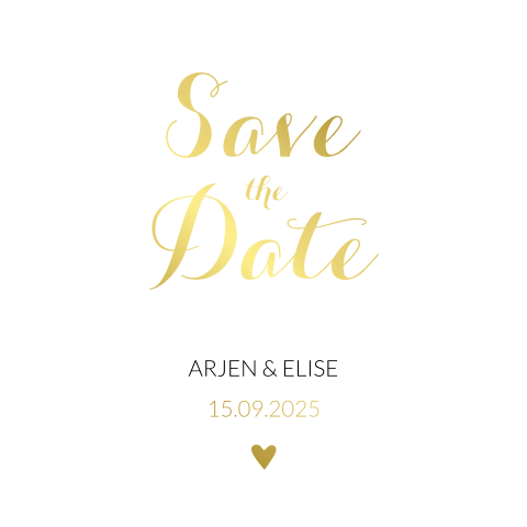 Save the Date kaart wit chique met sierlijke goudfolie letters