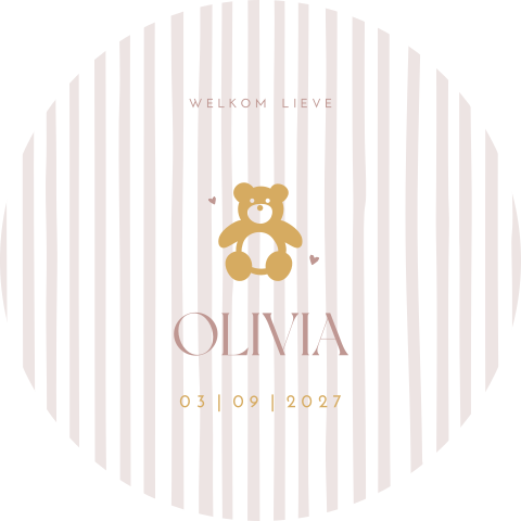 Raamsticker rond 60 cm Olivia streepjes beertje