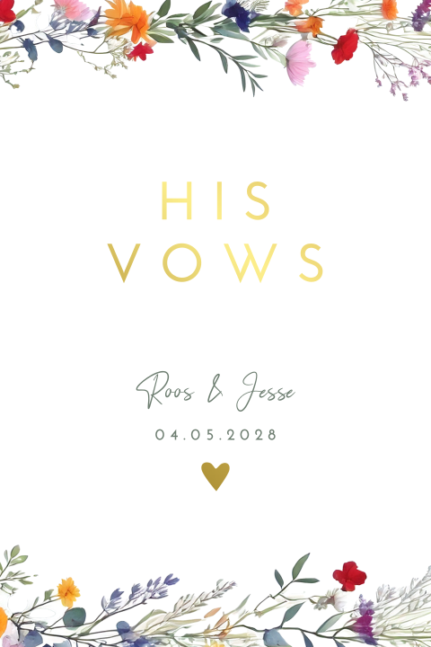 Geloftenboekje bruiloft goudfolie Wildflower love his vows