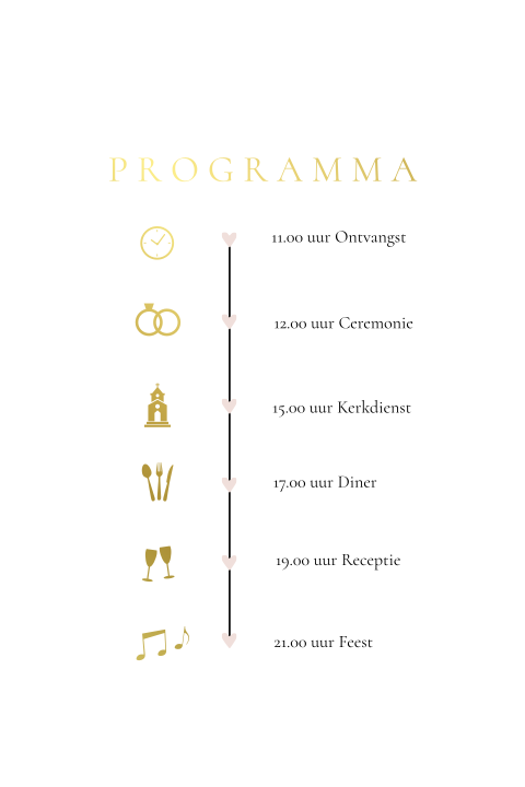 Dagprogramma trouwkaart klassiek goudfolie