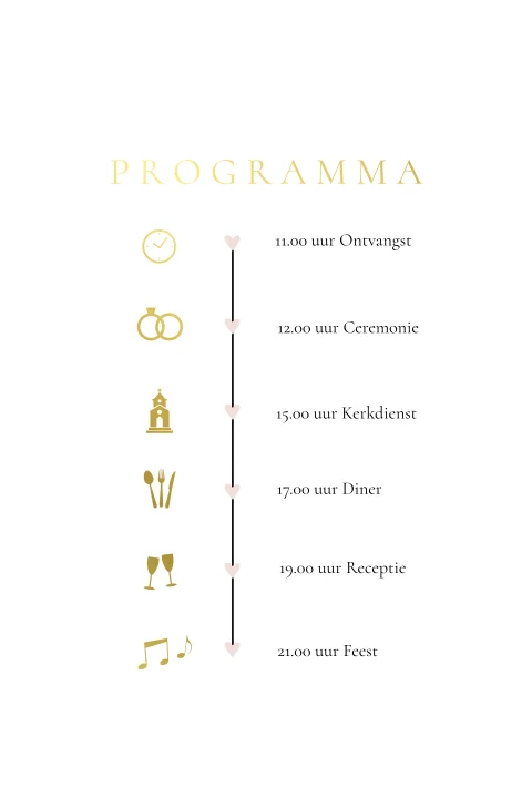 Dagprogramma trouwkaart klassiek goudfolie