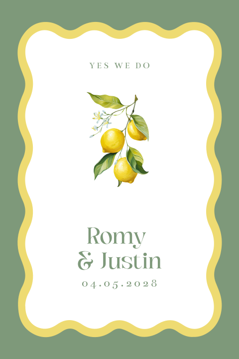 Trouwkaart modern golf citroen groen geel