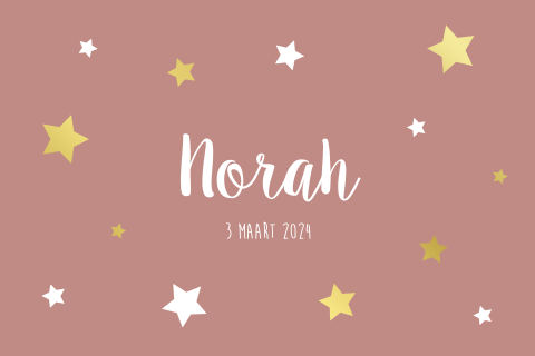 Geboortekaartje meisje terra roze met goudfolie sterren
