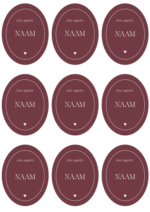 Naamkaartjes bruiloft burgundy ovaal