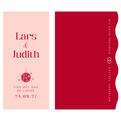 Trouwkaart stapelkaart golf modern disco roze