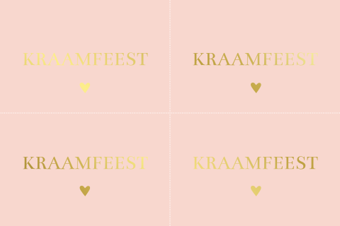 Kraamfeest uitnodiging roze kaartje met goudfolie 4 stuks