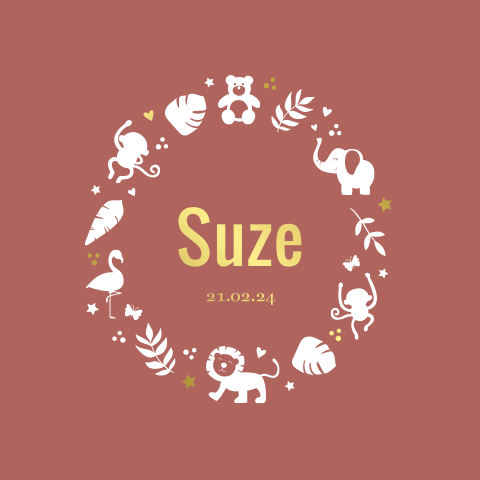 Jungle geboortekaartje dieren meisje terra goudfolie krans