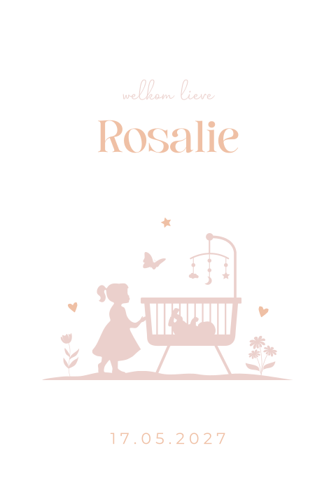 Geboortebord dubbel 60x40 Rosalie silhouet wiegje bloemen