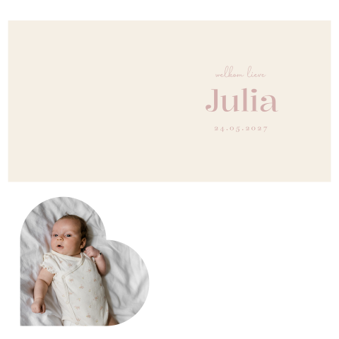 Geboortekaartje meisje labelkaart hartje foto beige