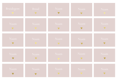 Naamkaartjes bruiloft lichtroze goudfolie hartje