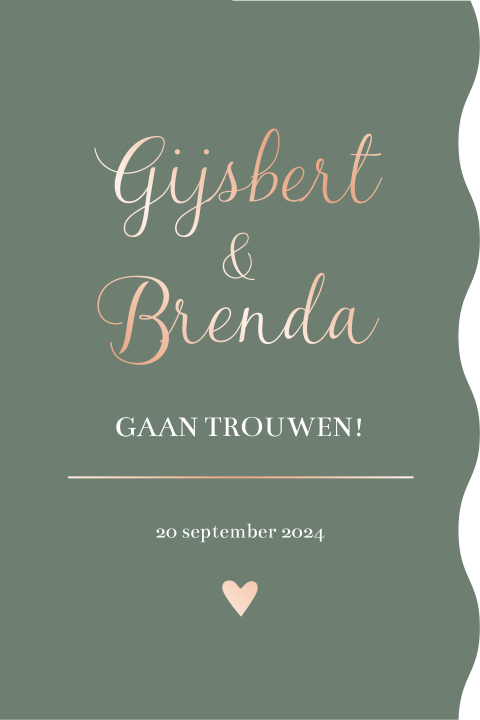 Trouwkaart vorm golf legergroen rosefolie