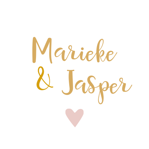 Sluitsticker trouwkaart Marieke & Jasper wit modern lichtroze hartje