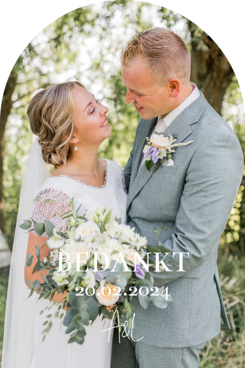 Bedankkaart bruiloft boogvorm stans foto modern