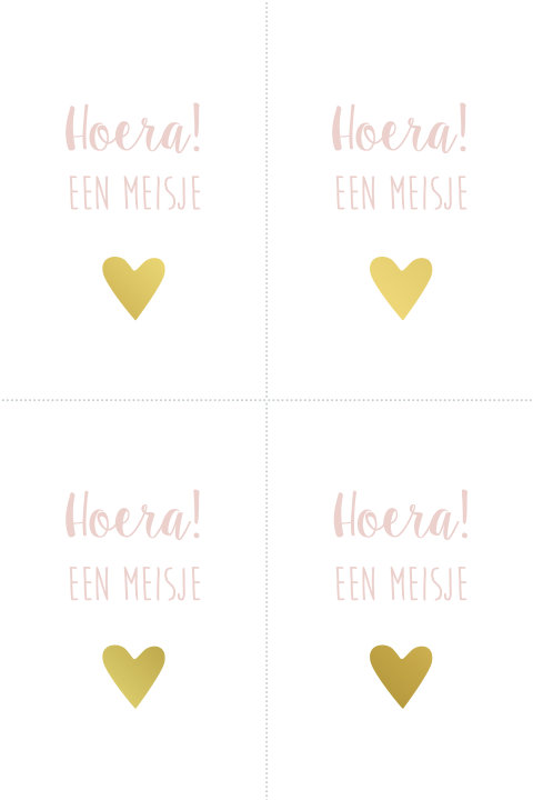 Geboortekaartje labels kaartje hoera meisje goudfolie hartje