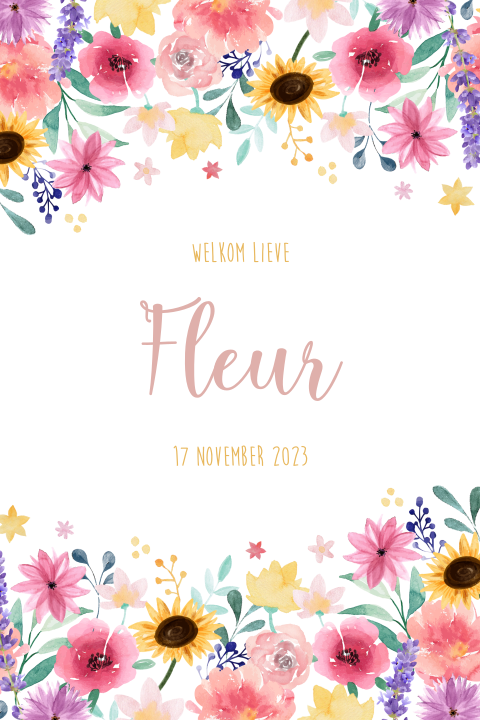 Tuinbord geboortekaartje Fleur bloemen