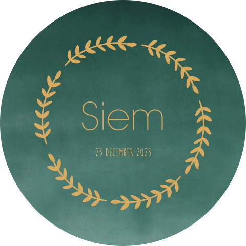 Tuinbord cirkel geboortekaartje Siem watercolor groen