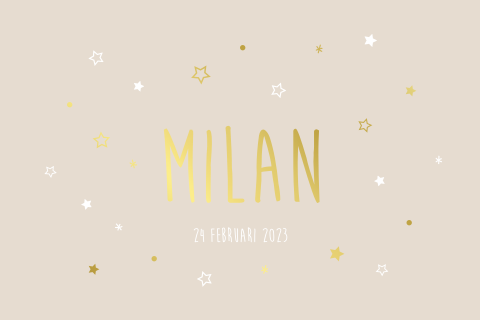 Geboortekaartje beige sterren neutraal goudfolie