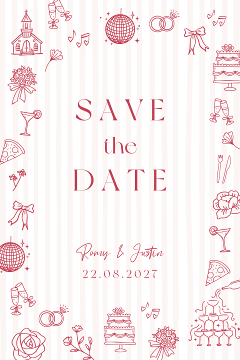 Save the date tekeningen rood strepen