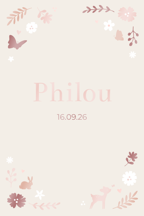 geboortekaartje meisje met bloemen, vlinders en hoogglans lak