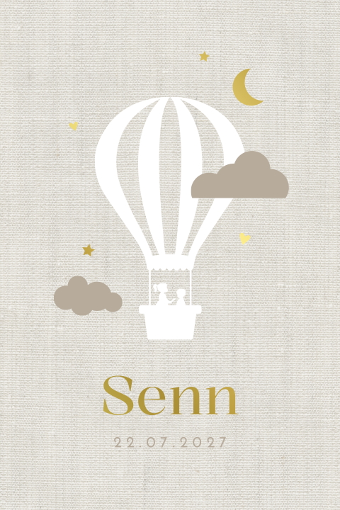 Geboortekaartje neutraal luchtballon linnen look goud
