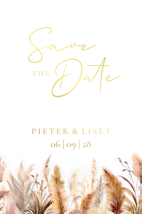 save the date kaart droogbloemen beige goudfolie