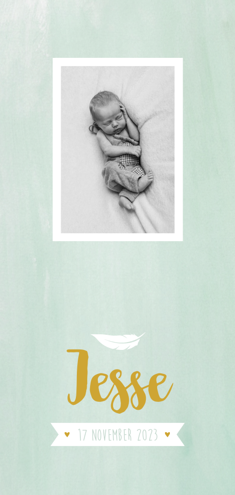 Geboortekaartje jongen mintgroen watercolor met foto