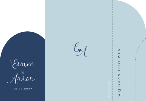 Trouwkaart mapje boogvorm deurtjes blauw klassiek 