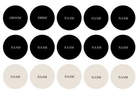 Naamkaartjes bruiloft rond modern - 15 stuks 8x8 cm