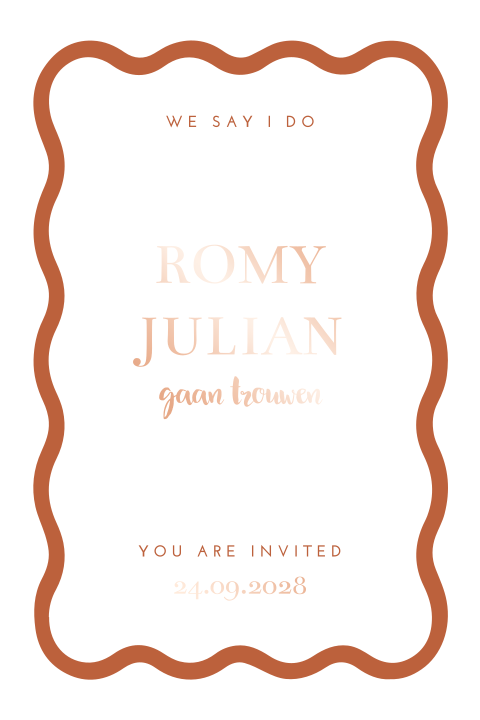 Trouwkaart modern golf terracotta rosefolie