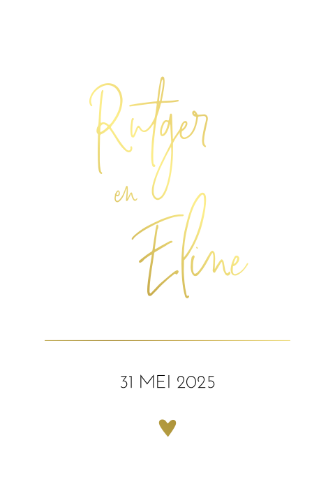 Trouwkaart chique wit met goudfolie