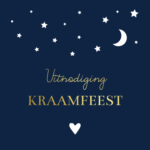 Kraamfeest uitnodiging kaartje vierkant blauw met goudfolie