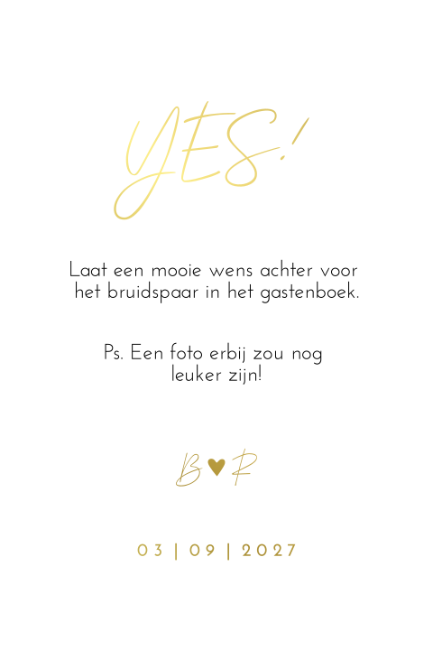 Kaart bij gastenboek - golden romance