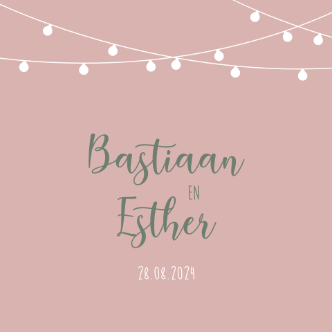 Trouwkaart oud roze met slinger van lampjes