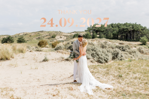 Bedankkaart bruiloft ginkgo rosefolie foto