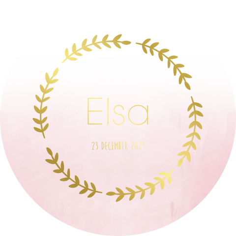 Geboortekaartje stans vorm cirkel met krans takjes en goudfolie
