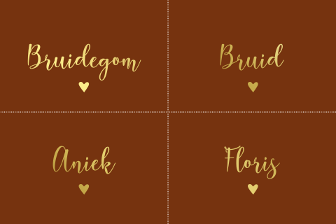 DIY-naamkaartjes roestkleurig met goudfolie - 4 stuks
