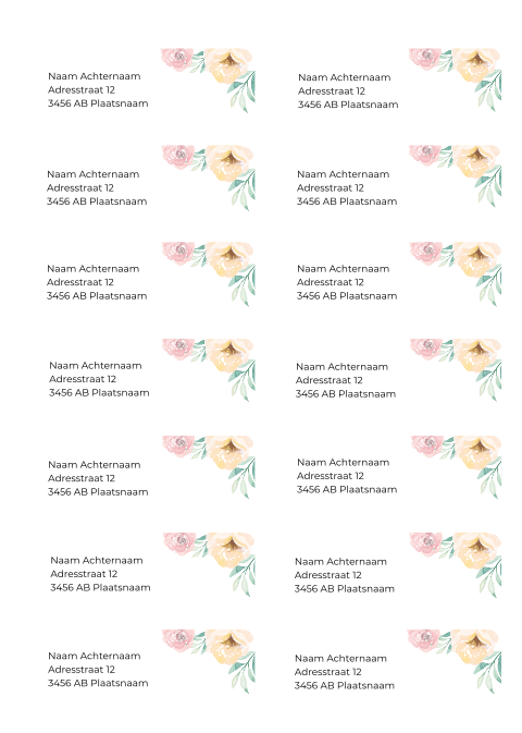 Adresstickers trouwkaart rond Flowers Watercolor