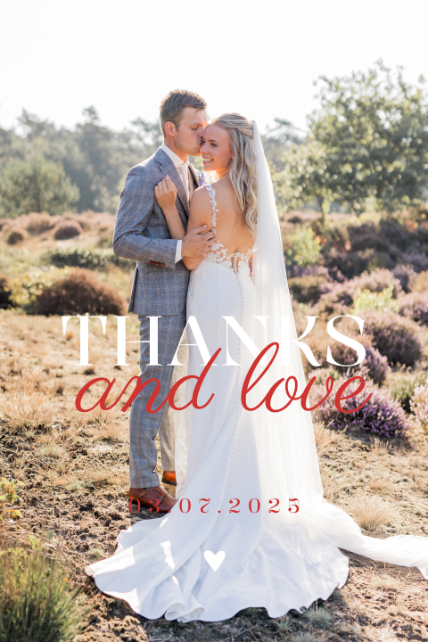 Bedankkaart bruiloft romantisch foto Loving red