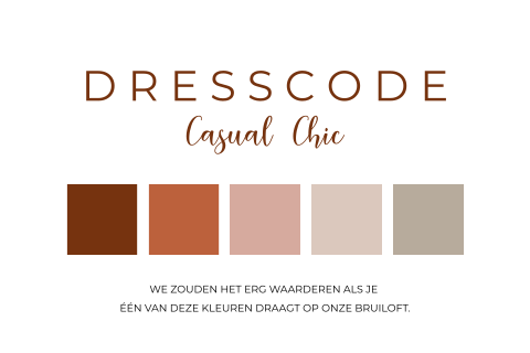 Dresscode kaartje bruiloft kleurenschema modern