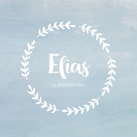 Geboortekaartje jongen blauw watercolor met krans takjes